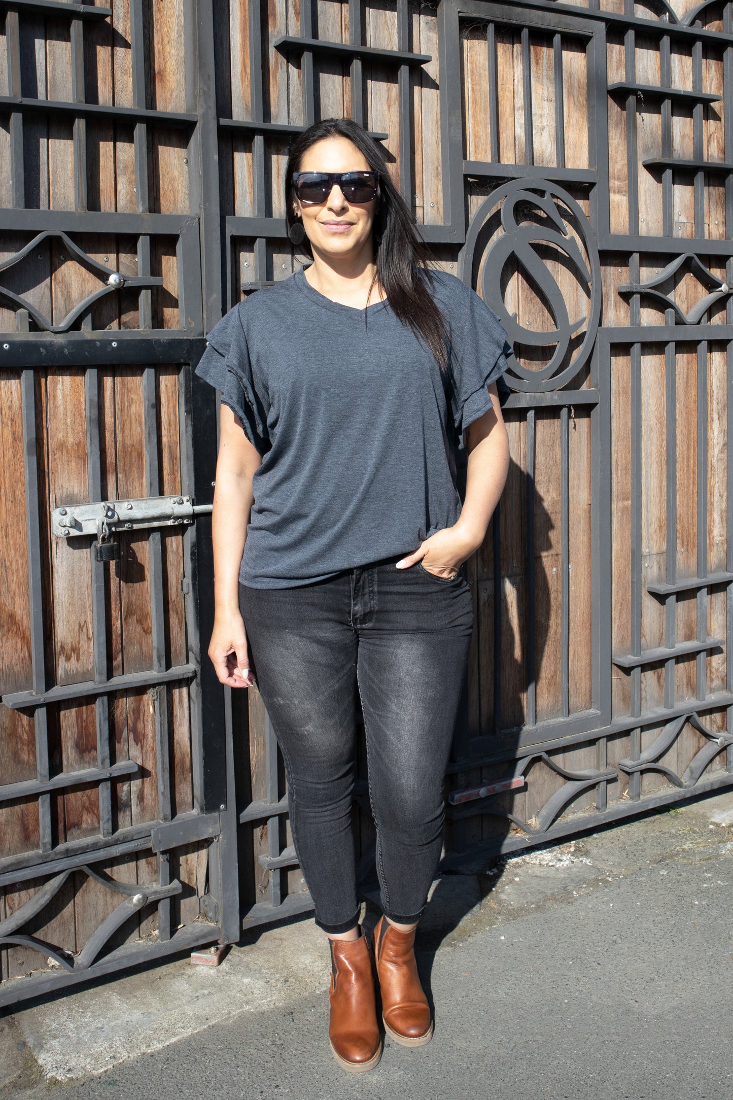 Grey Marl Flutter Sleeve Tee