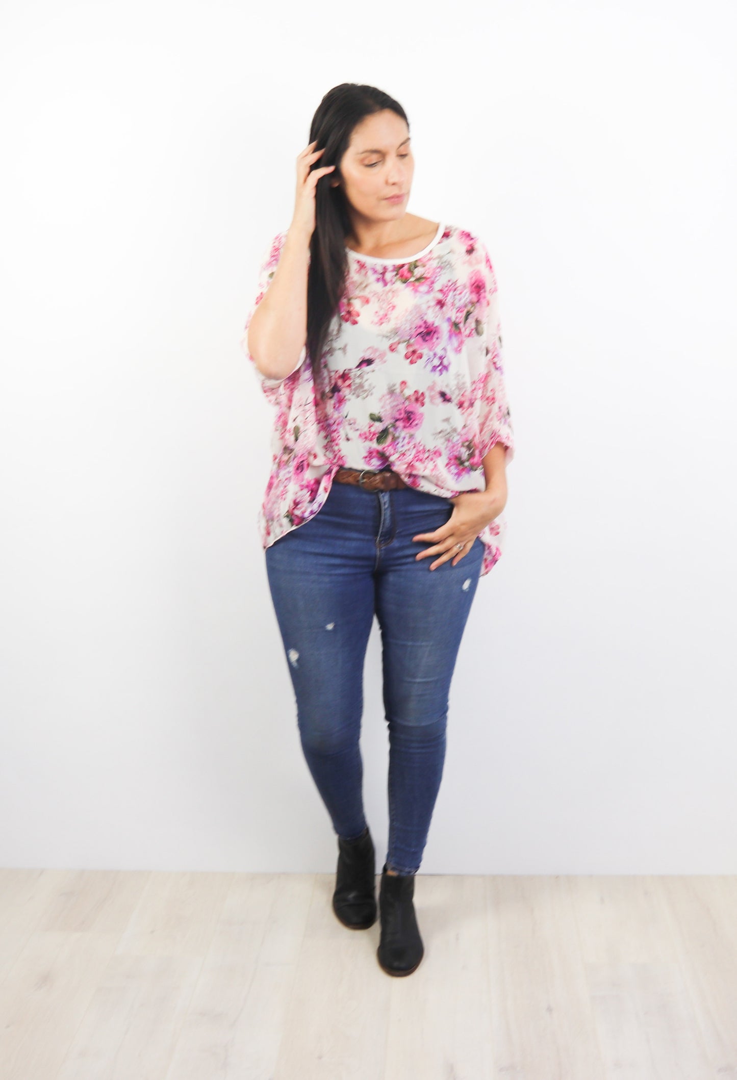 Vintage Pink Floral Draped Top - Floral Collection