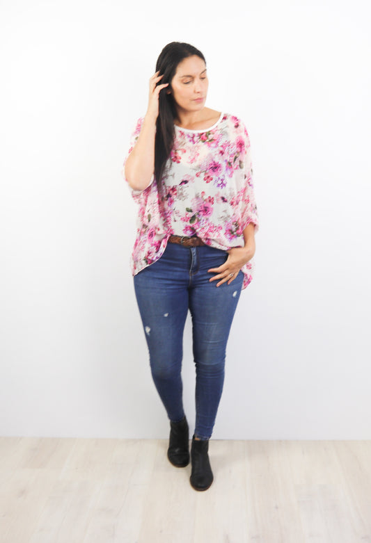 PRE-ORDER** Vintage Pink Floral Draped Top - Floral Collection