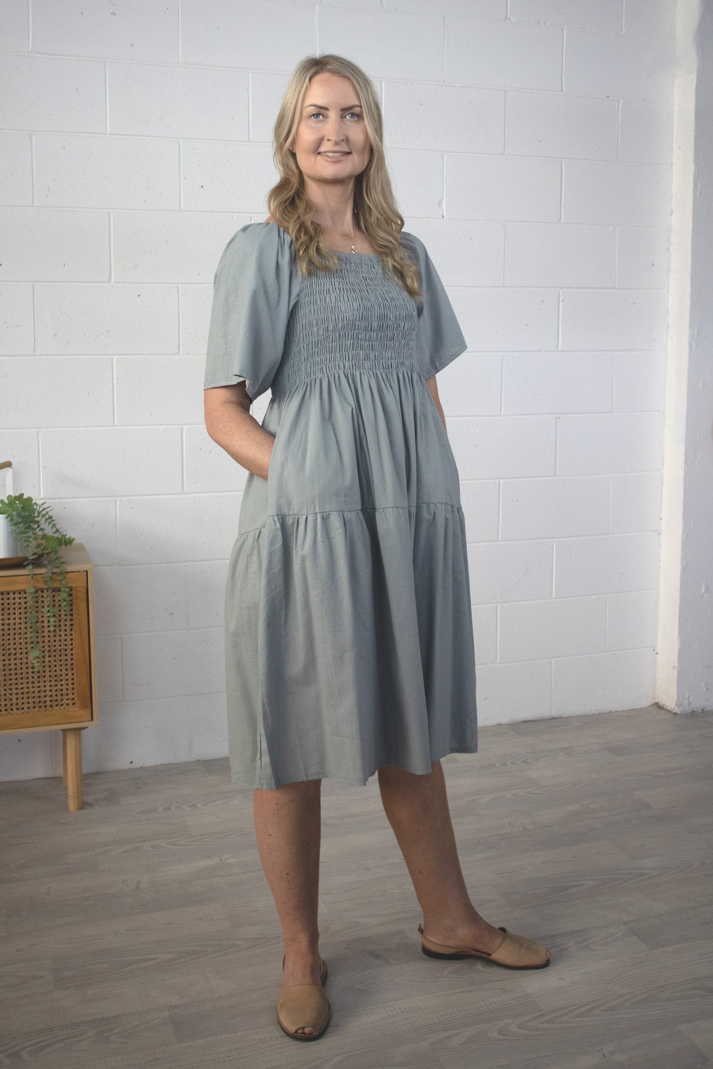 Plain Shirred Bust Louisa Dress - Grey