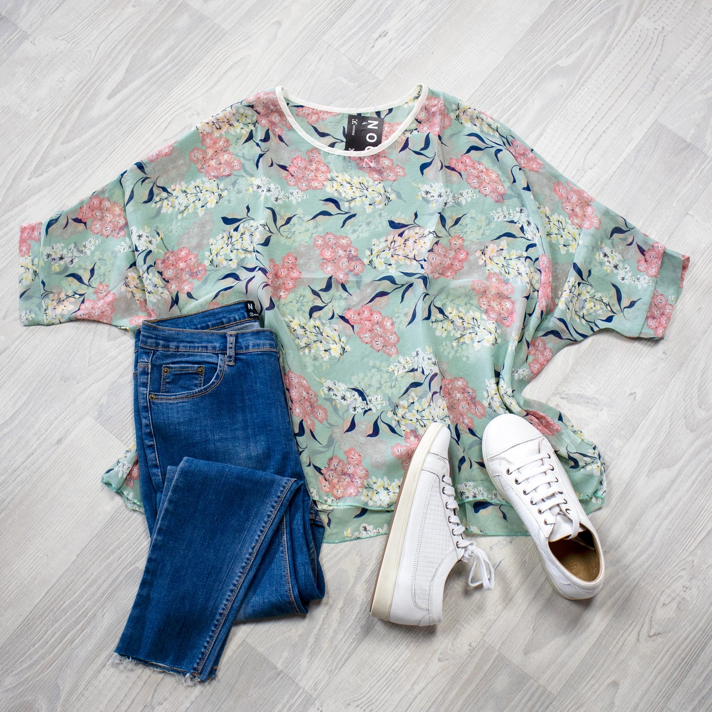 PRE-ORDER** Minty Blossom Draped Top - Floral Collection