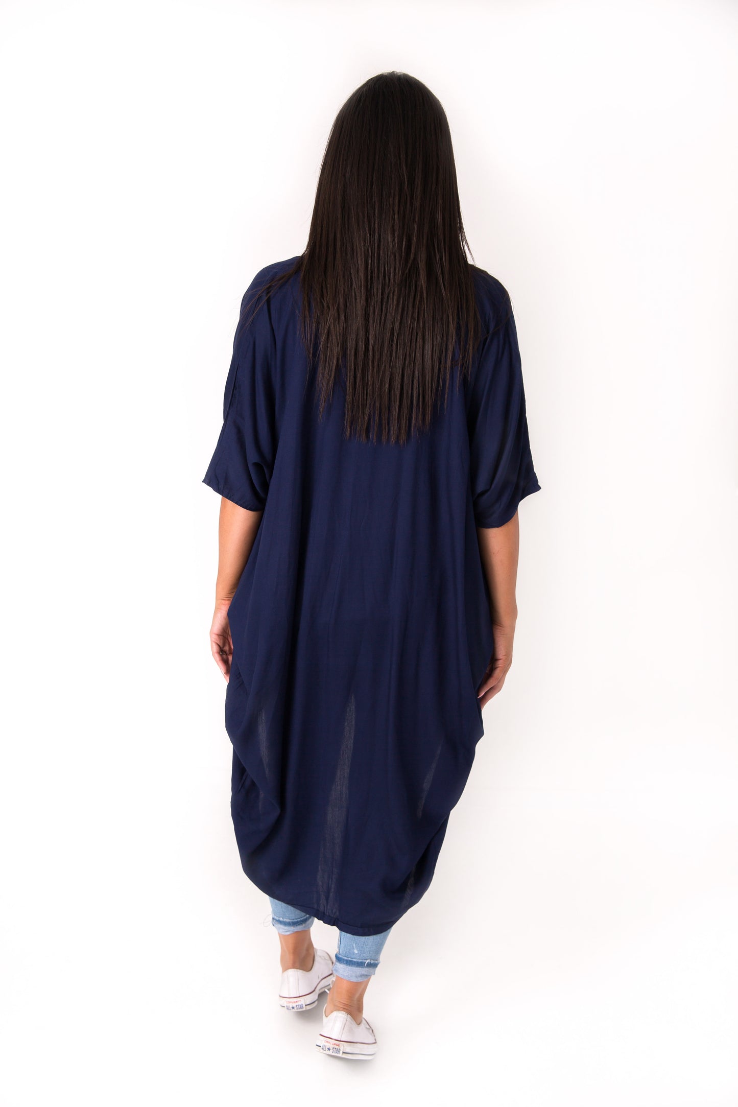 Long Plain Kimono - Navy