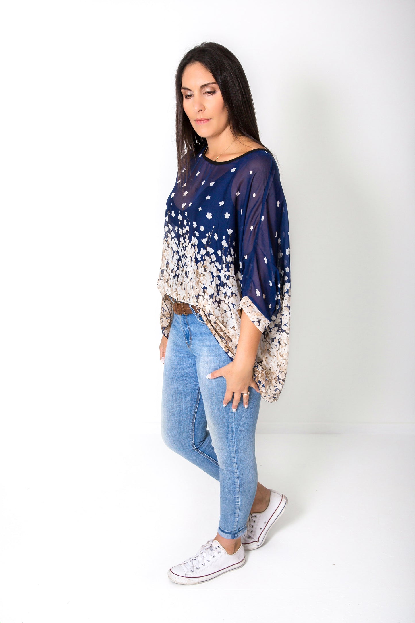 PRE-ORDER** Blue Blossom Draped Top - Floral Collection