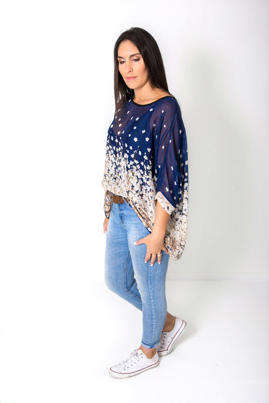PRE-ORDER** Blue Blossom Draped Top - Floral Collection