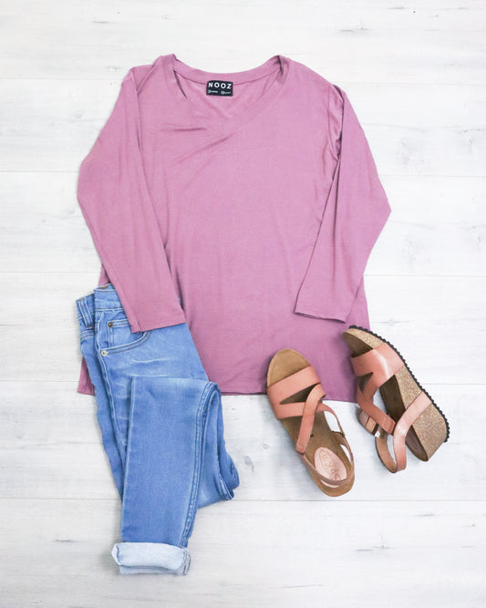 V-neck LS Essential Top - Blush