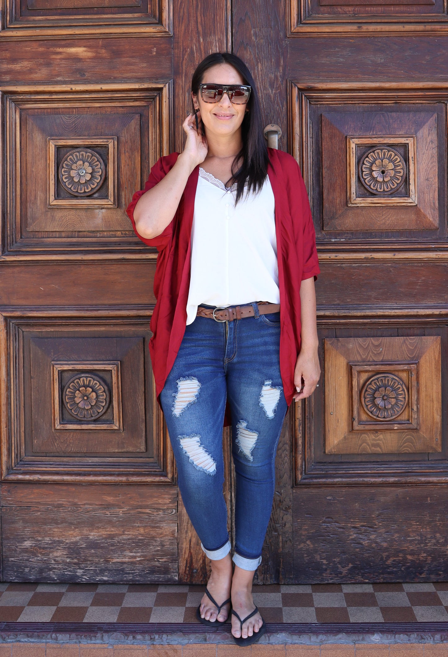 Short Plain Kimono - Wine