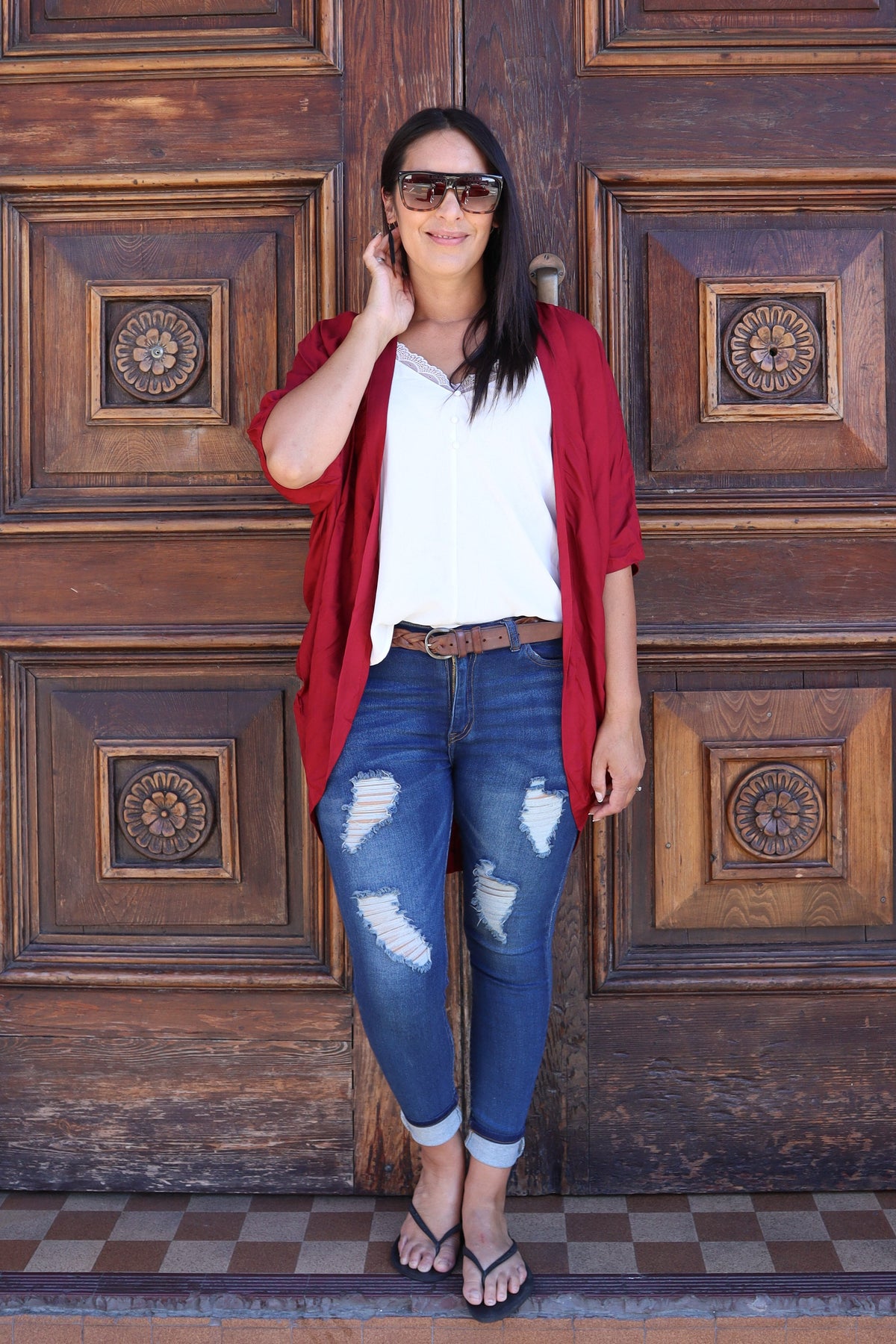 Short Plain Kimono - Wine