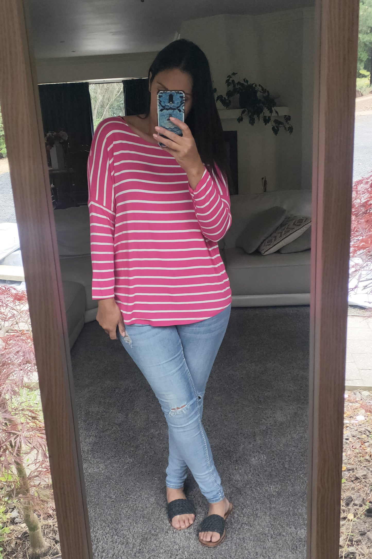 Thin Stripe Batwing Molly Top - Hot Pink
