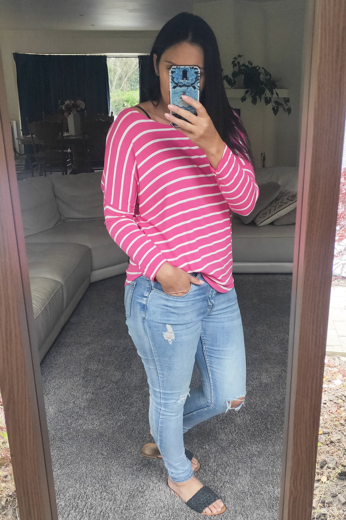 Thin Stripe Batwing Molly Top - Hot Pink
