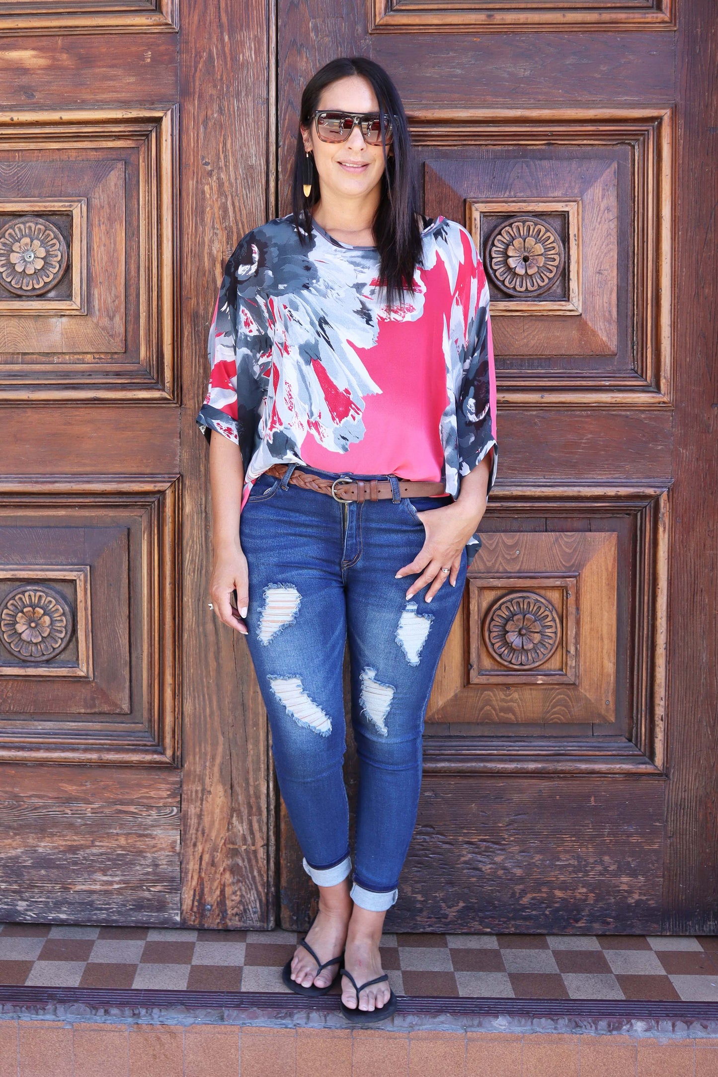 PRE-ORDER** Pink Feathered Draped Top - Wild Collection
