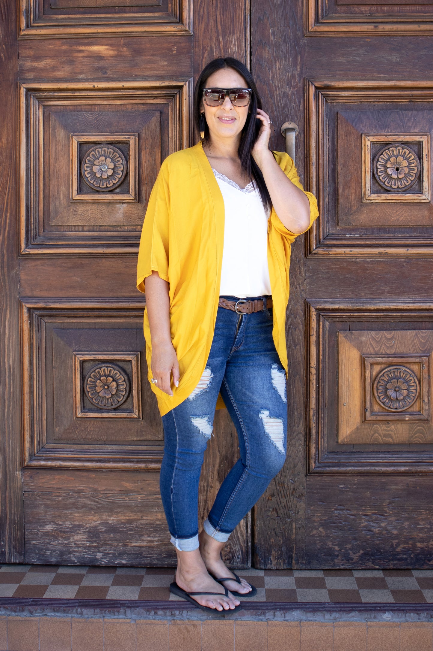 Short Plain Kimono - Mustard