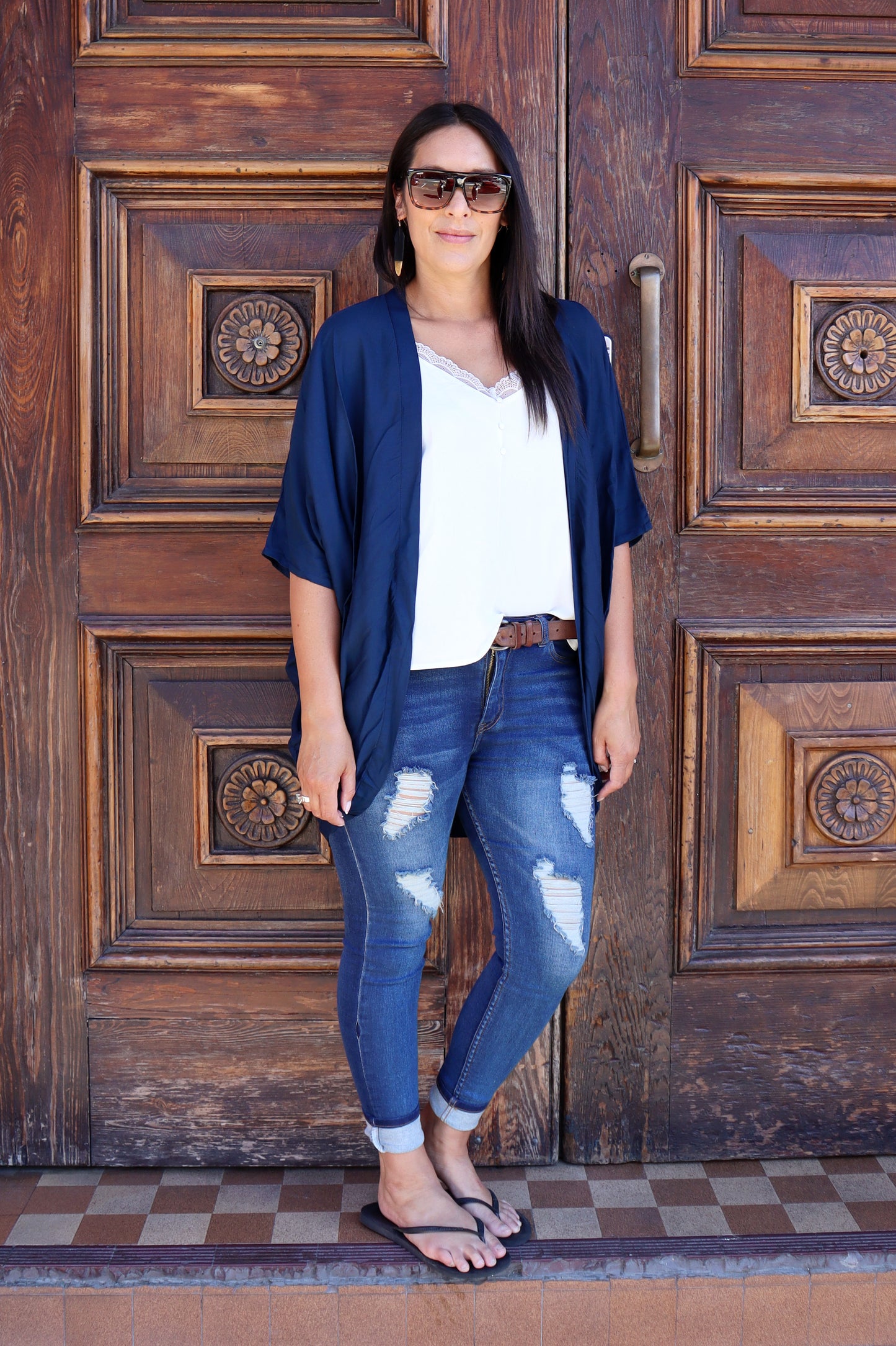 Short Plain Kimono - Navy