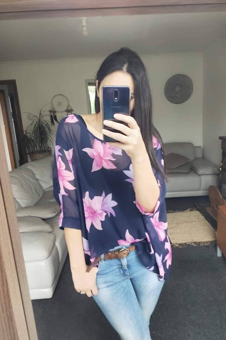 Navy & Fuchsia Floral Draped Top - Floral Collection