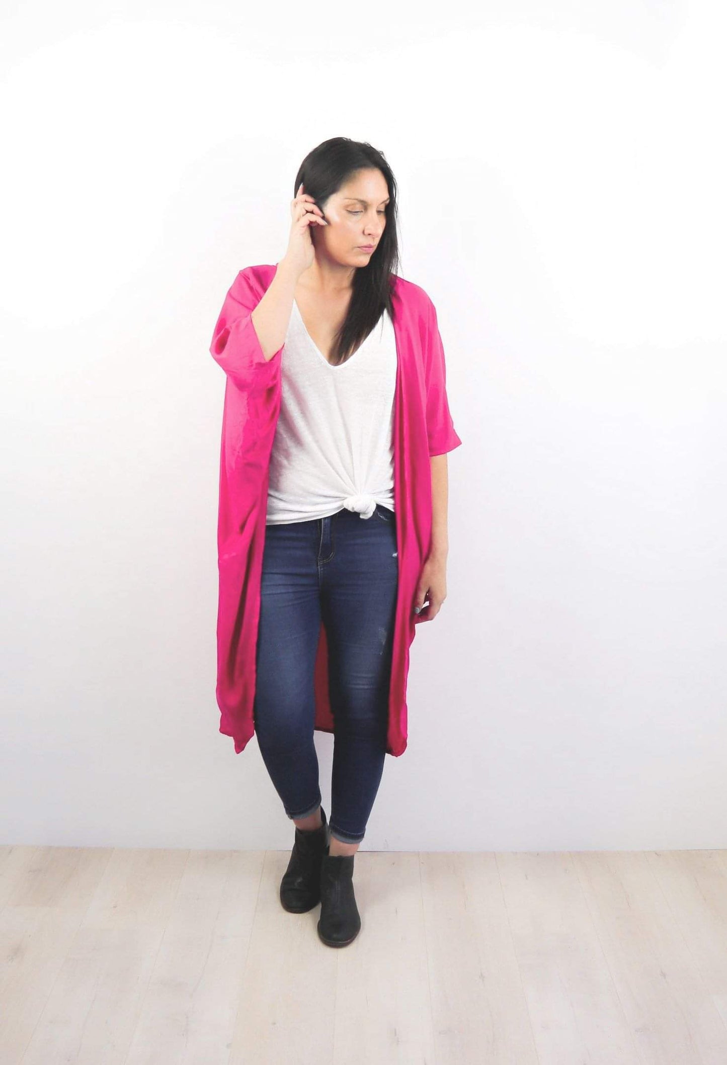 Long Plain Kimono - Hot Pink