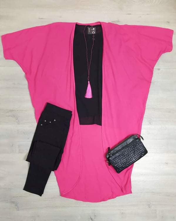 Long Plain Kimono - Hot Pink
