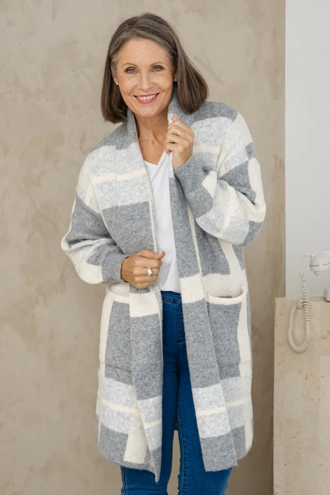 Checked Cardi - Grey