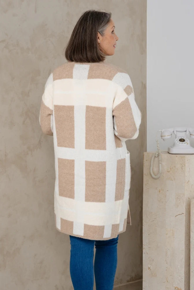 Checked Cardi - Beige