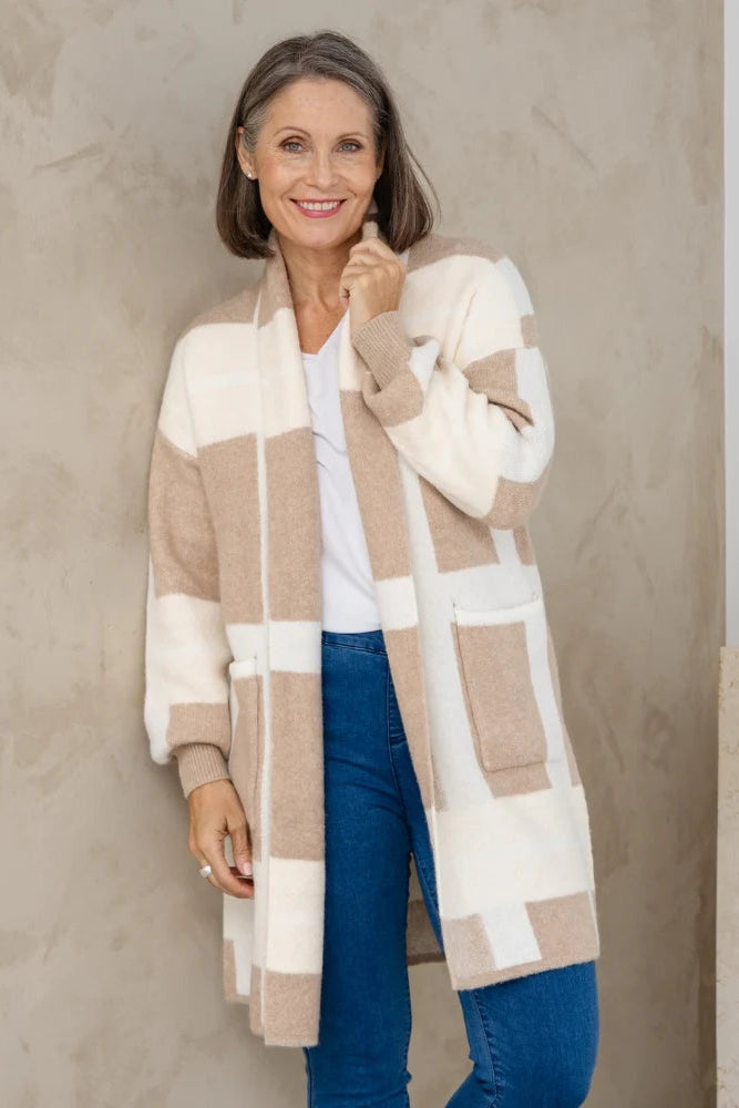 Checked Cardi - Beige