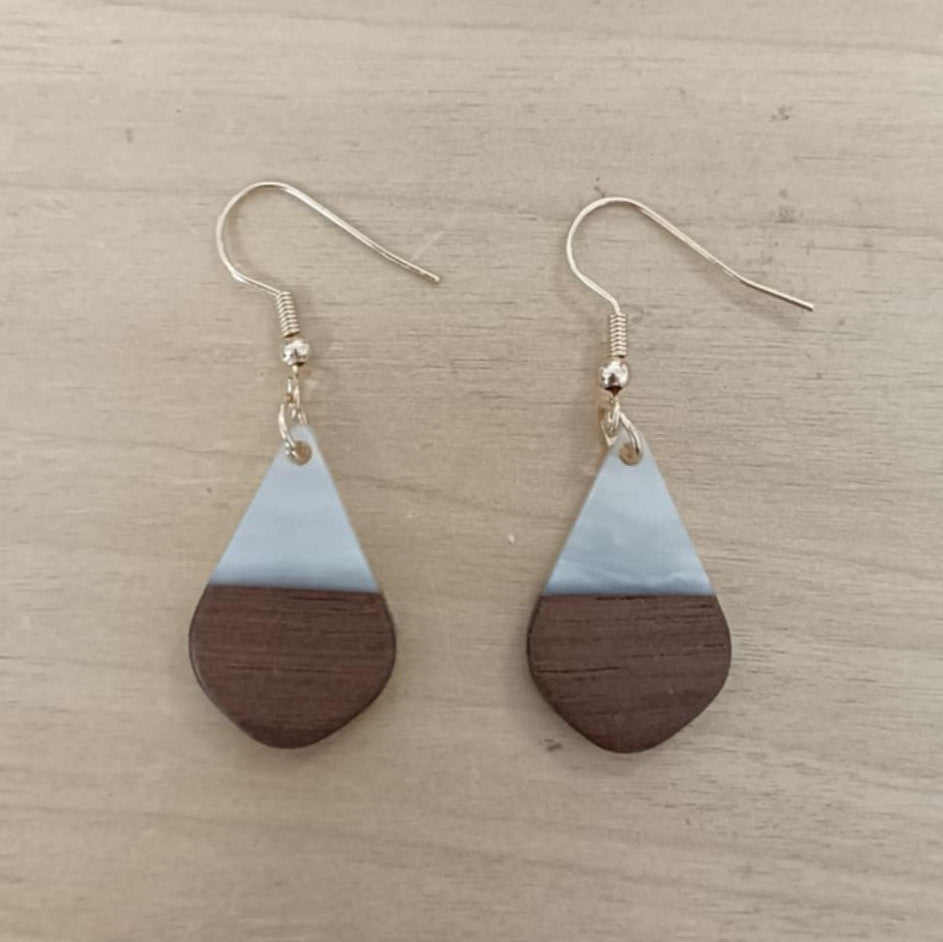 Little Teardrop White/Wood & Resin Earrings