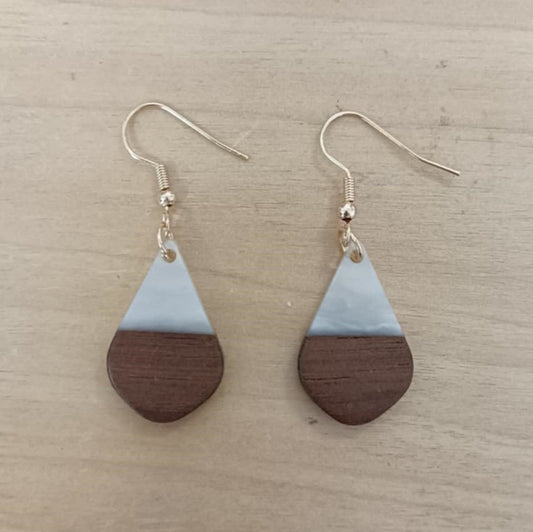 Little Teardrop White/Wood & Resin Earrings