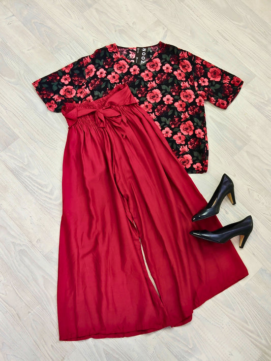Loose Tie Palazzo Pants - Wine