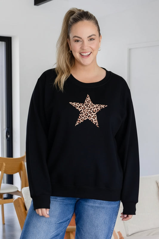 Star Leopard Sweat - Black
