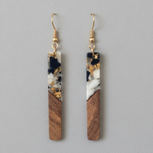 B/W Gold Flake Glam - Wood & Resin Earrings