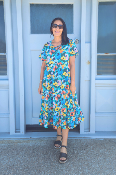 Nula Dress Aqua Floral Painting