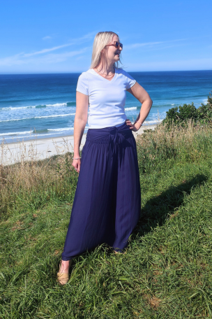 Loose Tie Palazzo Pants - Navy