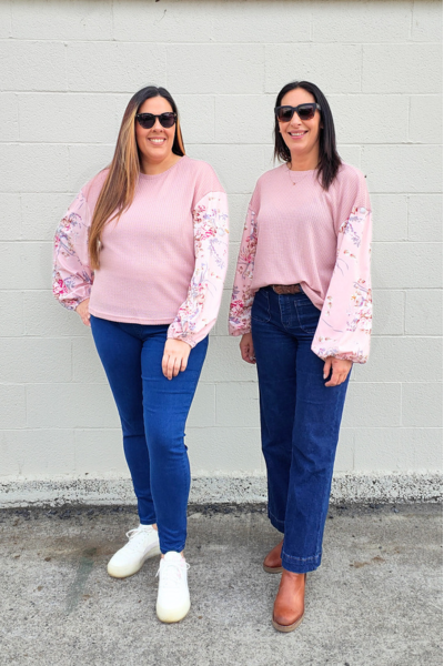 PRE-ORDER** Baby Pink Silky Floral Sleeve Amie Top