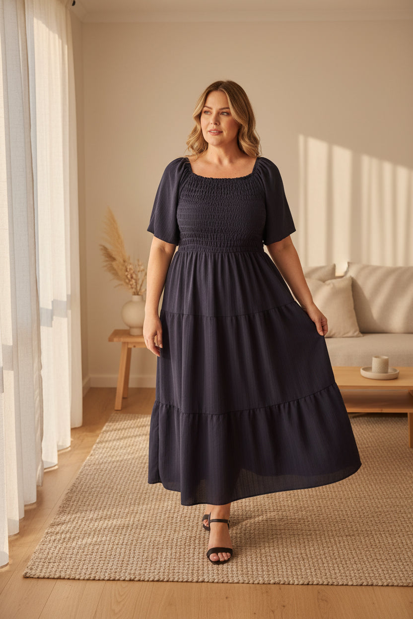 Shirred Bust Soph Maxi - Navy