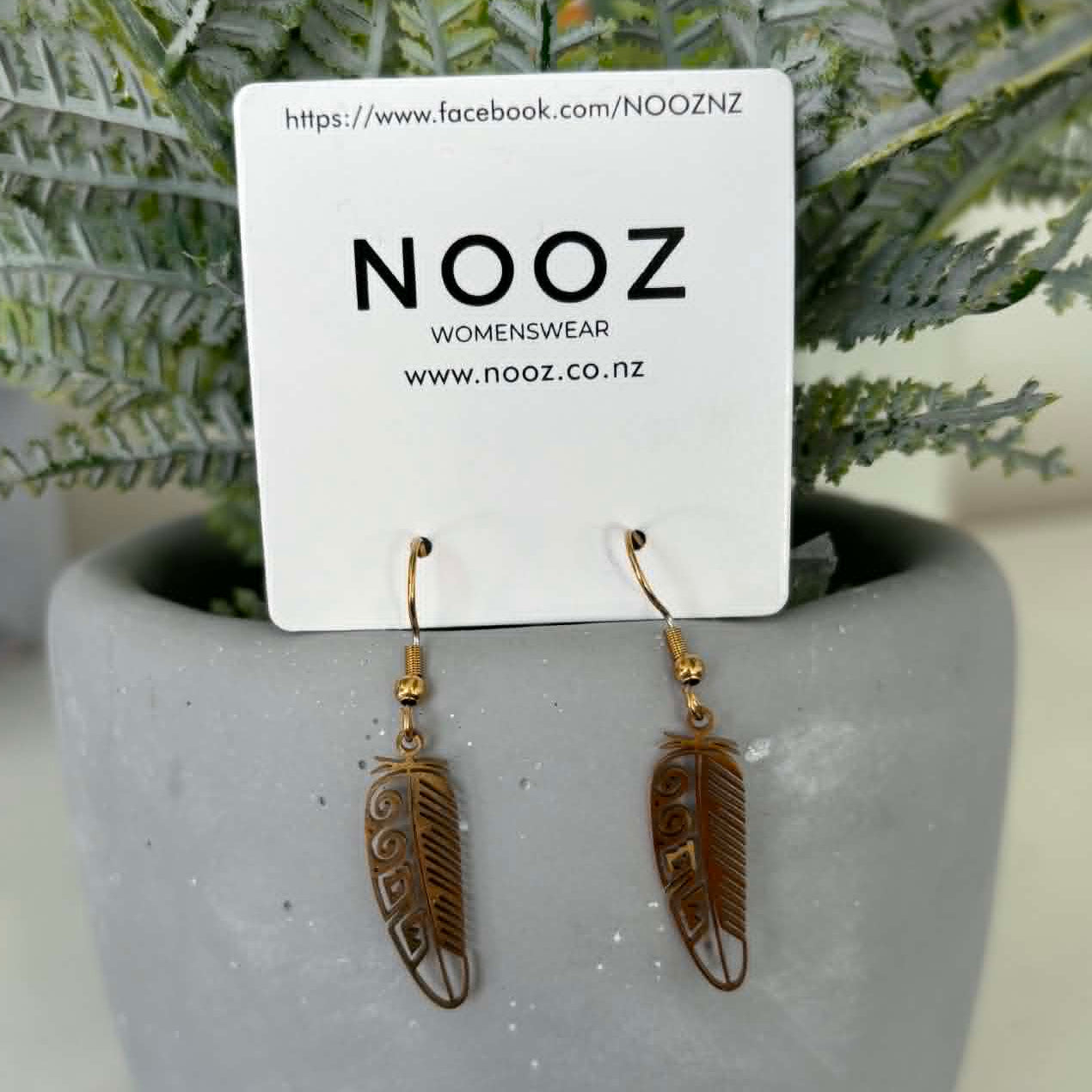 Gold-toned Feather drop earrings