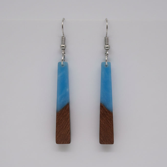 Blue - Rectangular Wood & Resin Earrings