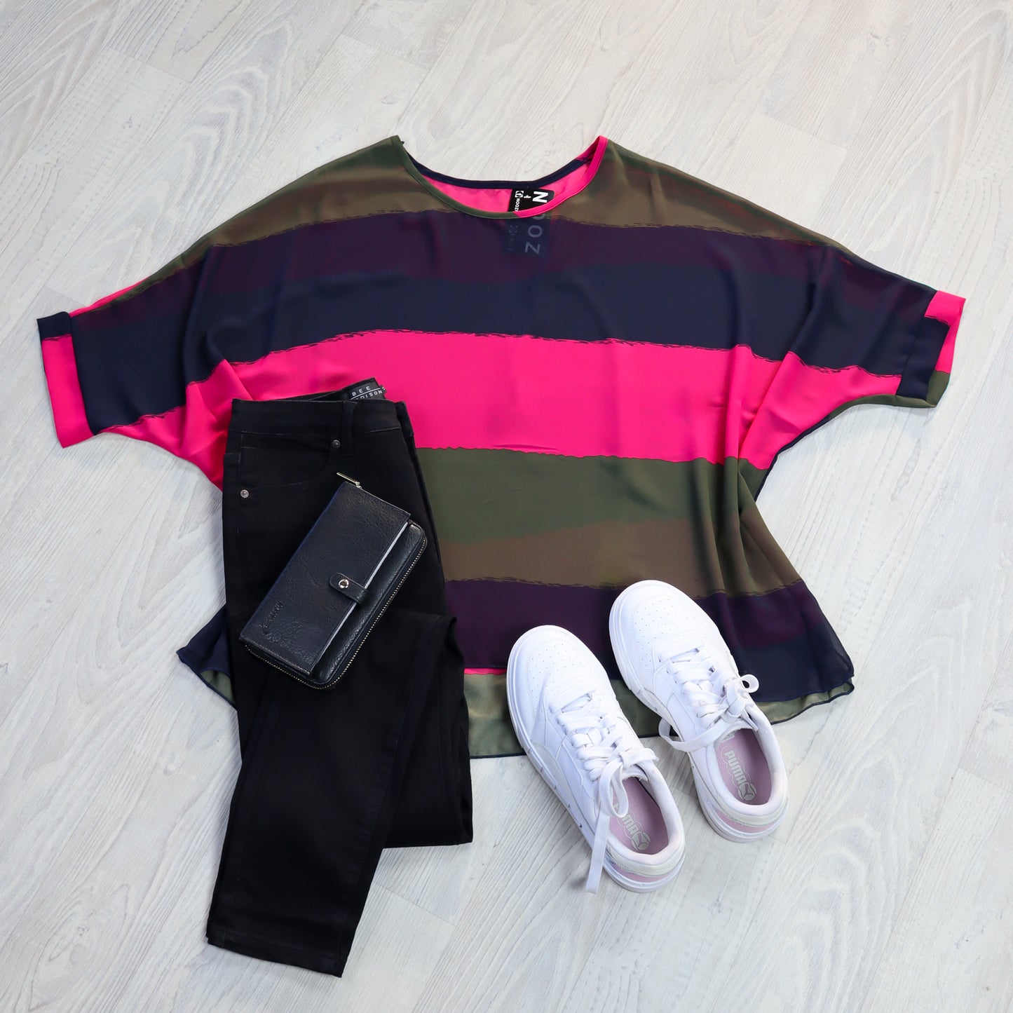 Bright Pink & Khaki Stripe Draped Top - Vogue Collection