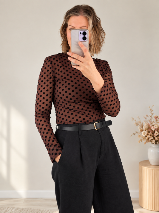 Chocolate Polka Dot Mesh Top