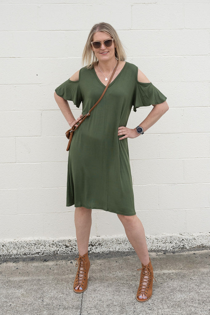 Olive cold shoulder clearance dress