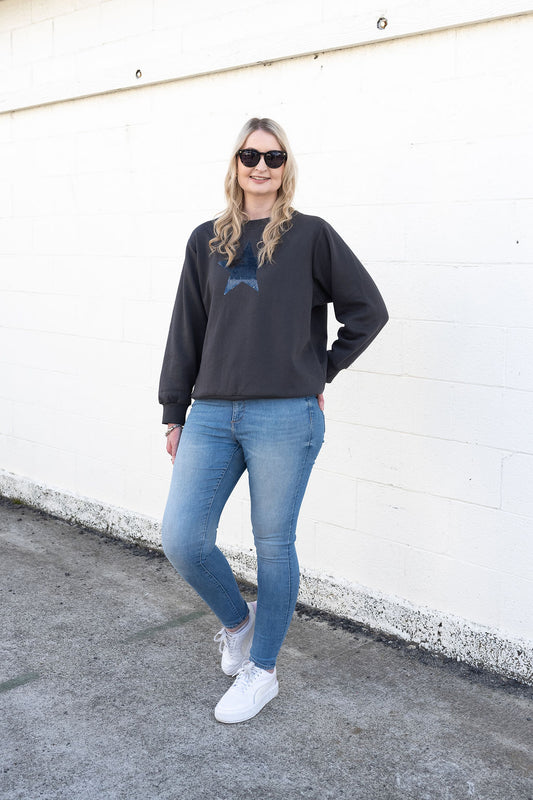 Star Sequin Sweat - Charcoal