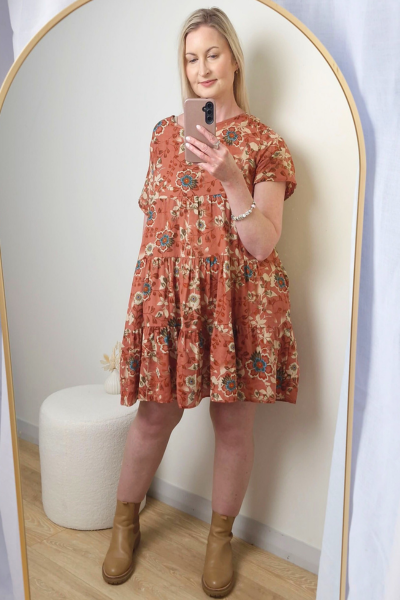 Tiered Babydoll Dress - Rose Floral