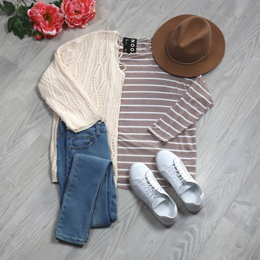 Thin Stripe Batwing Molly Top - Cappuccino