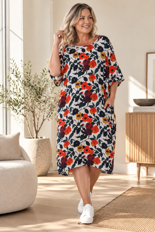 Rosarium Floral - Curvier Smock Dress