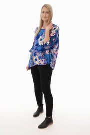 Peacock Floral Draped Top - Solid Collection