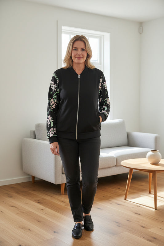 Emmerline Floral Zip Up - Black