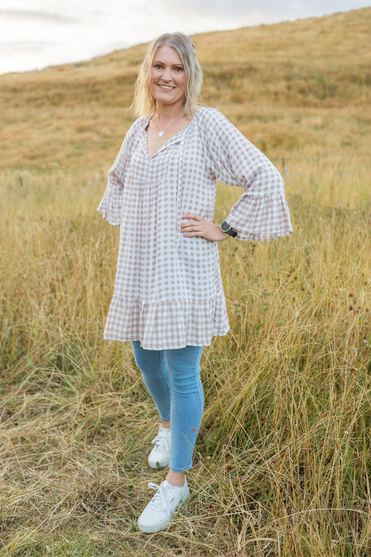 Fawn Gingham Lizzie Smock Top