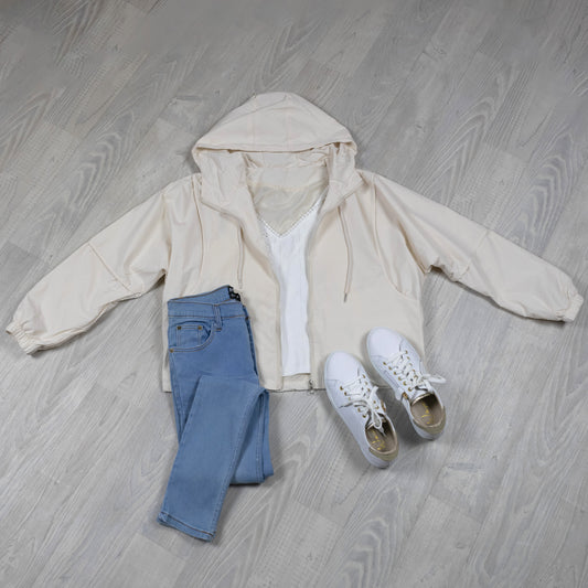 Frankie Hooded Cropped Parka - Cream