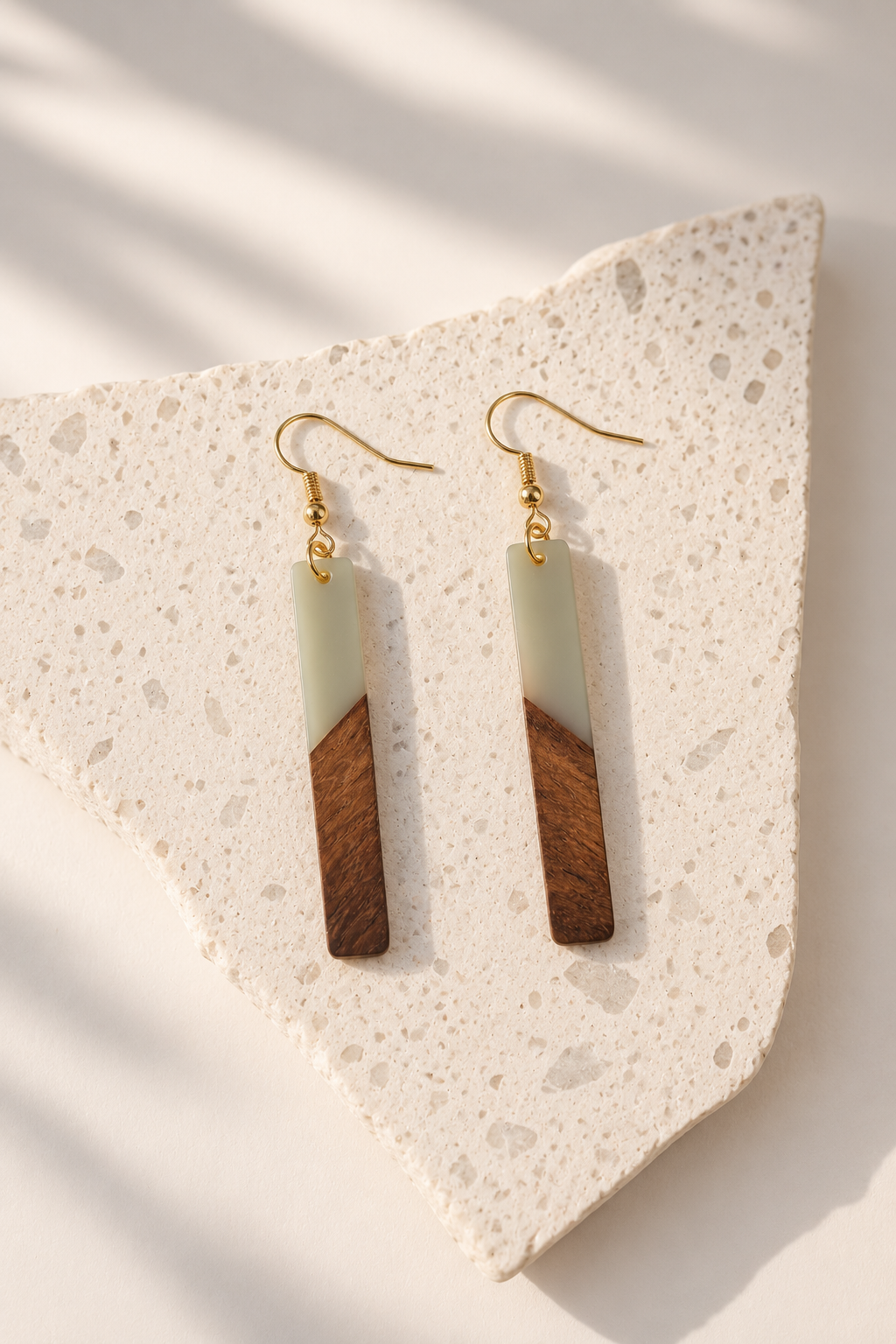 Grey - Rectangular Wood & Resin Earrings