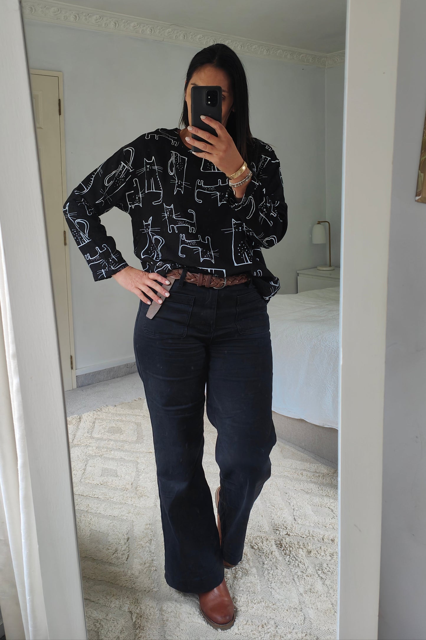 Funky Cat Print Top - Black