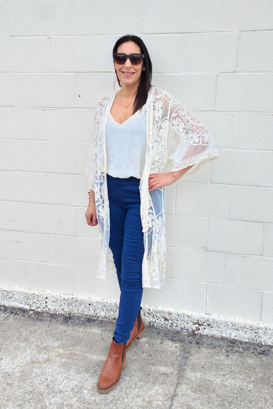 Cream Ariana Embroidered Cardi