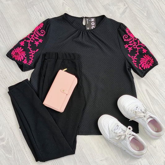 Black - Textured Embroidered Jaz Top