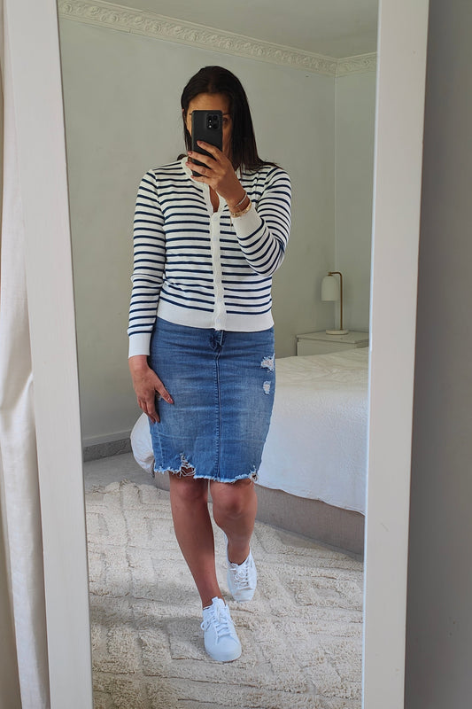 Navy/White - Brigitte Button-Up Cardigan