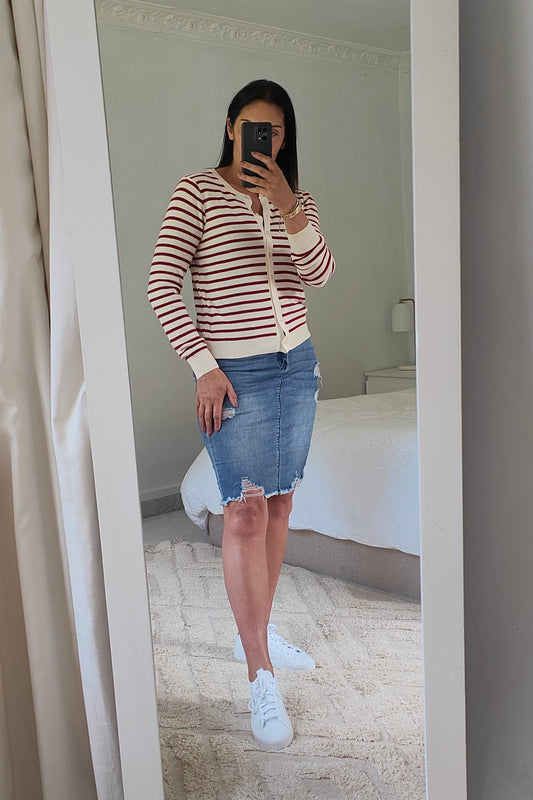 Wine/Cream - Brigitte Button-Up Cardigan